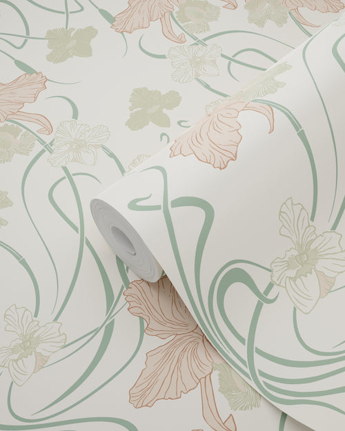 ESTAhome behang vintage bloemen in art nouveau stijl roomwit, zacht roze en vergrijsd groen - 53 cm x 10.05 m - 139666 - vtwonen shop