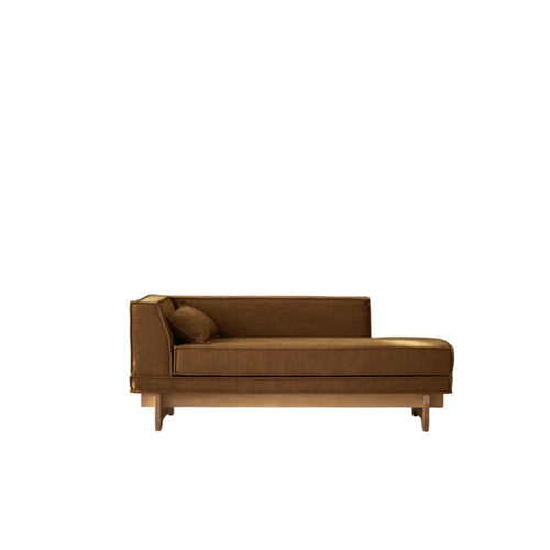 Tikamoon Chaise longue van eikenhout en okergele stof - Mosterd