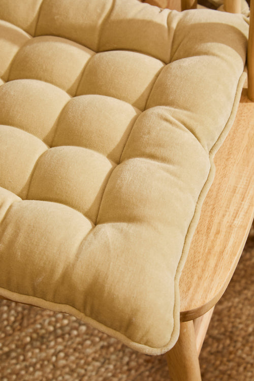 Calma House Stoelkussen Velour - Ecru - 40x40x4