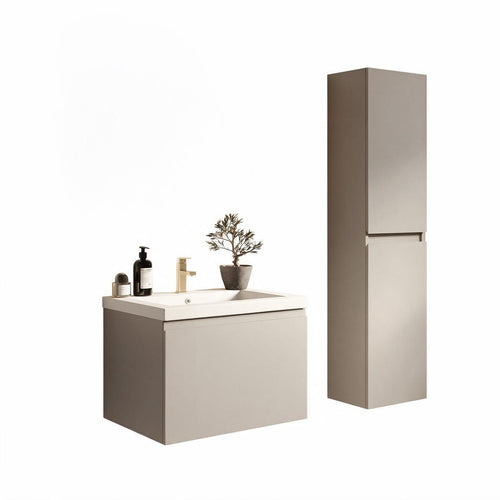 LOMAZOO badmeubelset Sorrento - met hoge kast & witte wastafel - greige - 60 cm