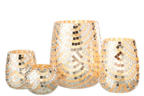 J-Line windlicht Mozaiek - glas - zilver/goud - extra large