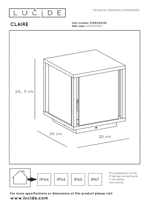 Lucide sokkellamp CLAIRE - 1xE27 - Antraciet