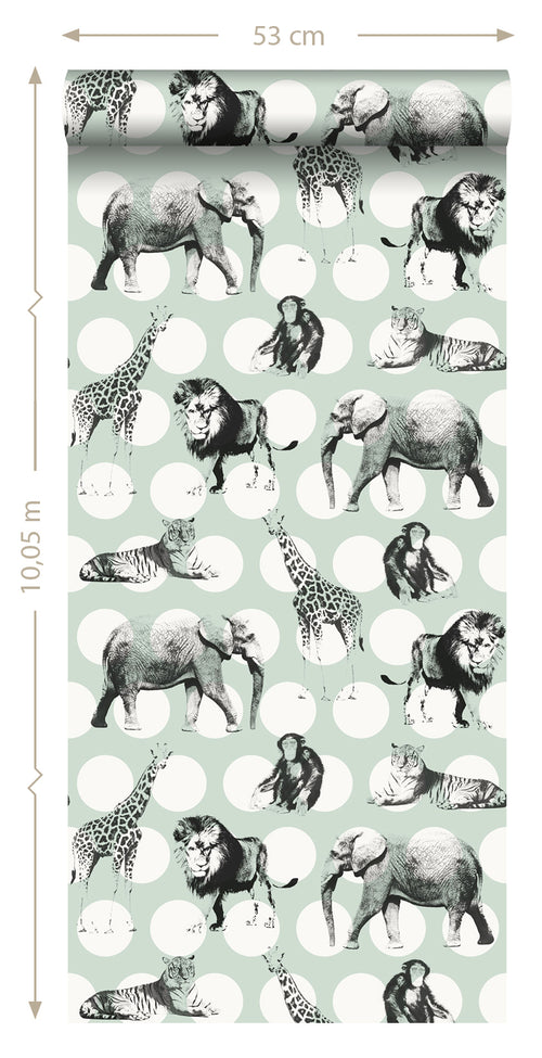 ESTAhome behang dieren met stippen mintgroen en zwart - 53 cm x 10.05 m - 128713