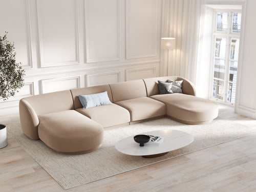 Micadoni Panoramische bank Miley 5-zits, flueel, cappuccino - 156x330x70cm