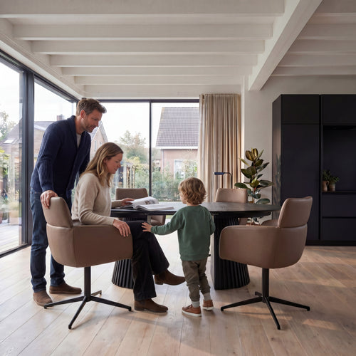 Furnhouse eetkamerstoelen armleuning Marco - Taupe - Leer - Set van 4