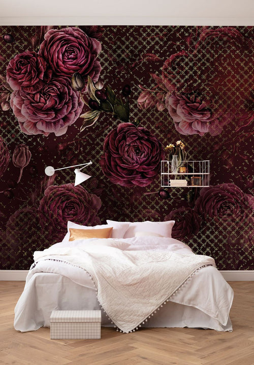 Sanders & Sanders fotobehang bloemen bordeaux rood - 350 x 280 cm - 611852 - vtwonen shop