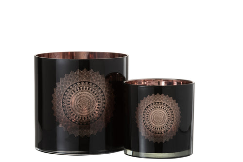 J-Line windlicht Boho - glas - zwart/koper - large - vtwonen shop