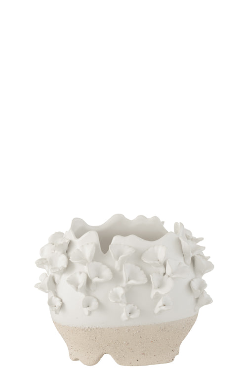 J-Line bloempot Anemone - keramiek - wit/beige - Ø 17 cm