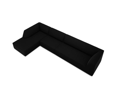 Micadoni linker hoekbank Ruby 5-zits, flueel, zwart - 180x366x69cm