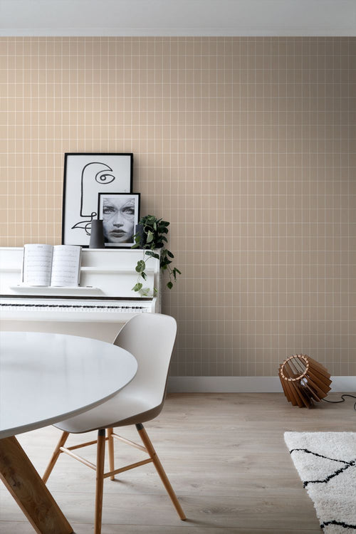 ESTAhome behang kleine tegeltjes donker beige - 50 x 900 cm - 131792