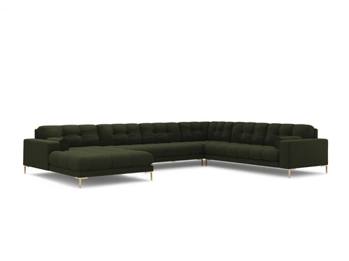 Cosmopolitan Design Panoramische hoekbank rechts Bali 7-zits, structurele stof, groente - 256x327x75cm