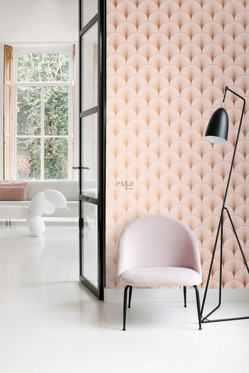 ESTAhome behang art deco motief zacht roze en roségoud - 53 cm x 10.05 m - 139229