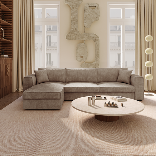 Premium Interiors - Hoekbank (links) MIKA - zacht aanvoelende geweven stof mol 292cm