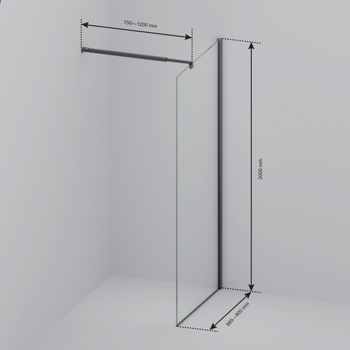 LOMAZOO douchewand Lima - inloopdouche - anti kalk nano coating - rookglas - 8 mm - zwart - 90 x 200 cm