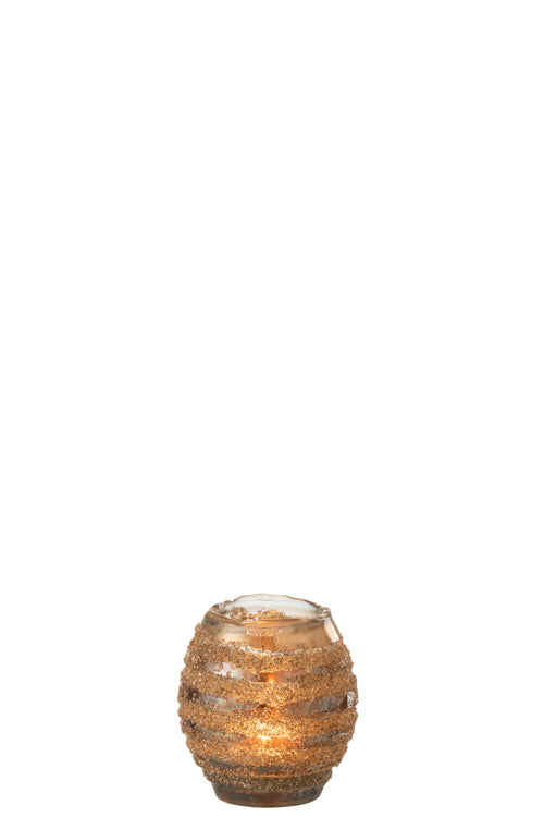 J-Line windlicht Streep Rond - glas - bruin - small - 2 stuks