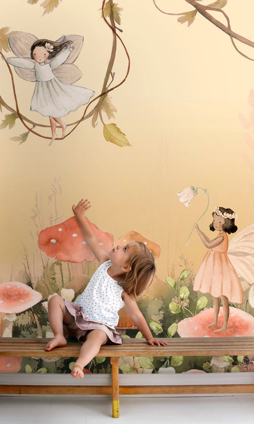 ESTAhome fotobehang elfjes geel, groen en roze - 250 x 279 cm - 159497 - vtwonen shop