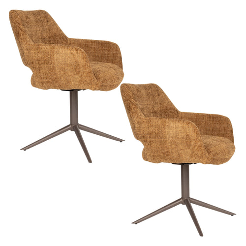 Housecraft Living Merel Eetkamerstoelen Armleuning Okergeel - Set van 2