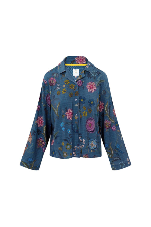Pip Studio - Faye Pyjama t-shirt - Lange mouw Dames - Coco Flower - Blauw - M