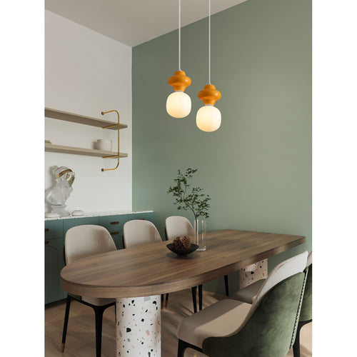 Nova Luce CLIO Korte, slanke hanglamp voor aan het plafond, oranje, mat wit, E14 fitting, 1x5W