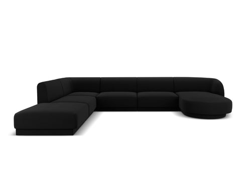 Micadoni Panoramische hoekbank links Miley 6-zits, flueel, zwart - 255x330x70cm