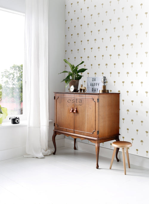 ESTAhome behang palmbomen wit en goud - 53 cm x 10.05 m - 139158