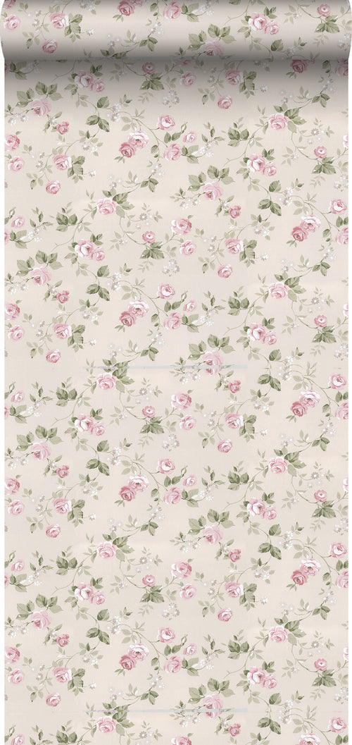 Sanders & Sanders behang bloemen beige en oudroze - 53 cm x 10 m - 640399