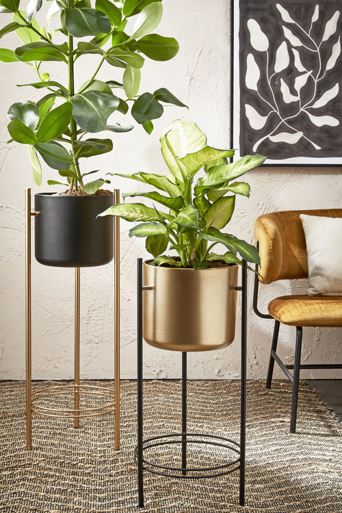 Mica Decorations Sverre Bloempot op Standaard - H81 x Ø27 cm - Zwart, Goud - vtwonen shop