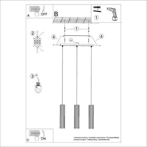 Sollux Lighting Hanglamp KARBON 3L wit - 45x6,5x98cm