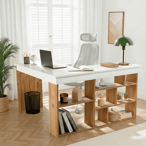 ORGANIS Hoekbureau met 8 open opbergvakken - Wit - 50x130x72 cm