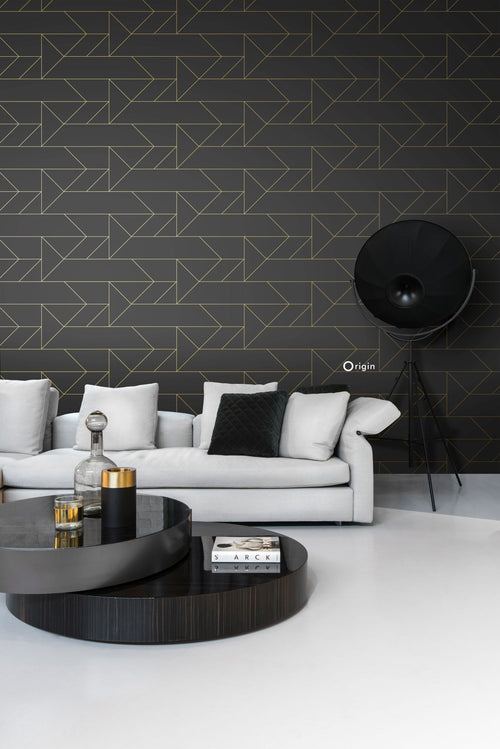 Origin Wallcoverings behang grafische lijnen zwart en goud - 0,53 x 10,05 m - 347726 - vtwonen shop