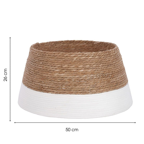 Mica Decorations Kerstboomrok H26 x D50 cm - Kerstboommand - Off-White/ Bruin - Gevlochten Zeegras