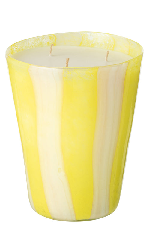 J-Line geurkaars Noa Strepen - Yashioka Gardenia - glas - geel - large - 95U