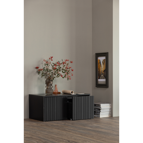 WOOOD kistbank New Gravure - Grenen - Zwart - 40x88x50 - vtwonen shop