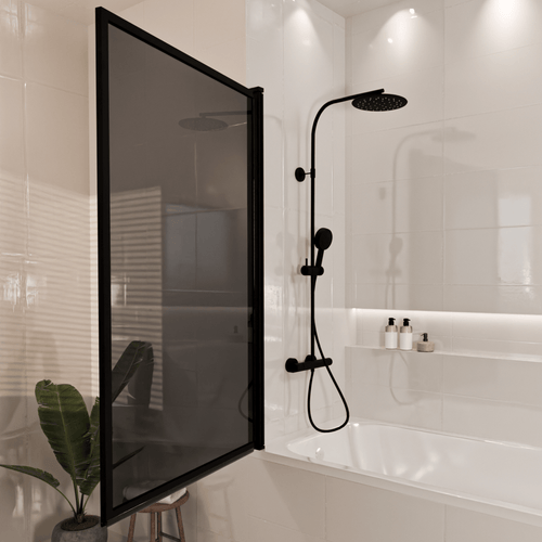 LOMAZOO badwand Salvador - draaibaar - anti kalk nano coating - rookglas - zwart - 80 x 140 cm