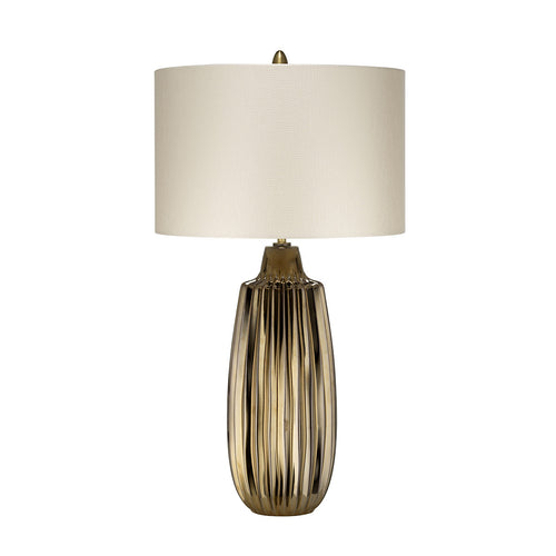 Elstead Newham 1 lichte grote tafellamp, brons keramiek, parelmoer kap, E27
