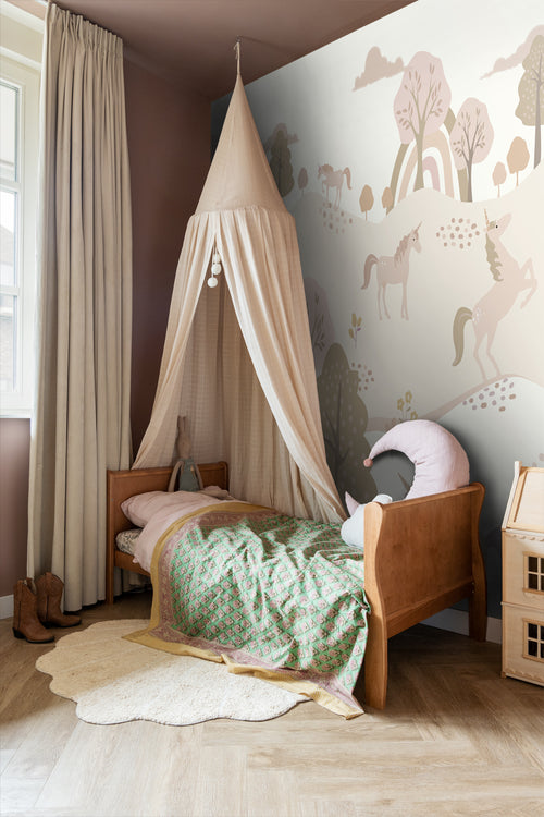ESTAhome fotobehang unicorns beige en zacht roze - 200 x 279 cm - 159238 - vtwonen shop