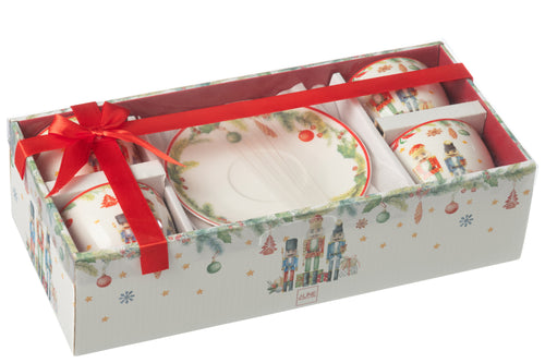 J-Line theemok + schoteltje Notenkraker - keramiek - wit - doos van 4