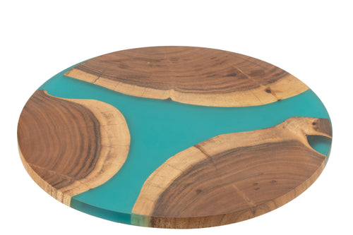 J-Line snijplank Rond - hout/epoxyhars - naturel/blauw