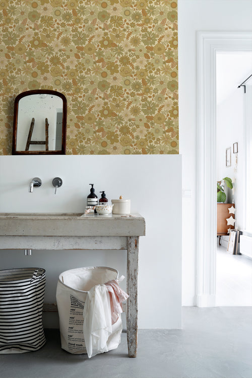 ESTAhome behang retro bloemen vergrijsd groen - 50 x 900 cm - 130964 - vtwonen shop