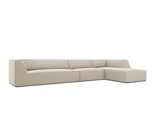 Micadoni rechter hoekbank Ruby 5-zits, flueel, beige - 180x366x69cm