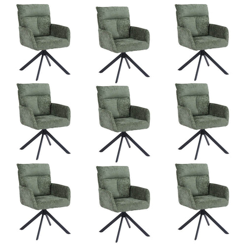 Home Deluxe ALUNA chenille eetkamerstoel met armleuningen - set van 9 Groen - vtwonen shop