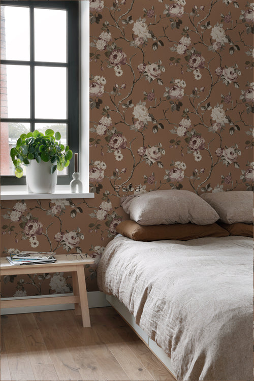 ESTAhome behang vintage bloemen terracotta bruin - 50 x 900 cm - 139408