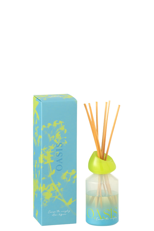 J-Line geurstokjes Oasis Oplosmiddel - Spring Ivy & Neroli - glas - blauw/groen - small