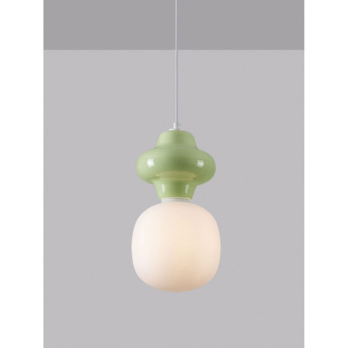 Nova Luce CLIO Korte, slanke hanglamp voor aan het plafond, groen, mat wit, E14 fitting, 1x5W