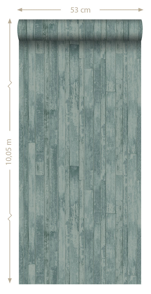 ESTAhome behang vintage sloophout planken vergrijsd groen - 53 cm x 10,05 m - 128840 - vtwonen shop