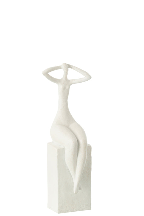 J-Line decoratie Dame Zittend Op Rechthoek - polyresin - mat wit - vtwonen shop