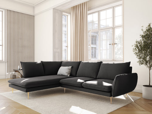 Cosmopolitan Design linker hoekbank Vienna 6-zits, flueel, donkergrijs - 185x275x95cm