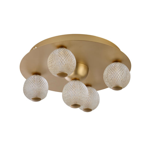 Searchlight Asteroid Led-plafondlamp, goudkleurig metaal met heldere acrylballen
