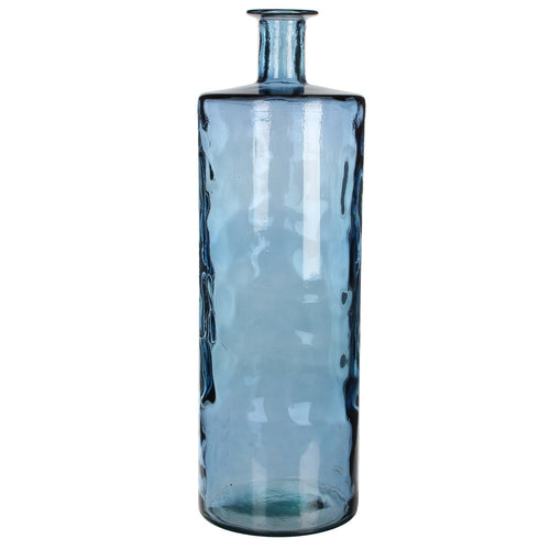 Mica Decorations Guan Fles Vaas - H75 x Ø25 cm - Gerecycled Glas - Blauw
