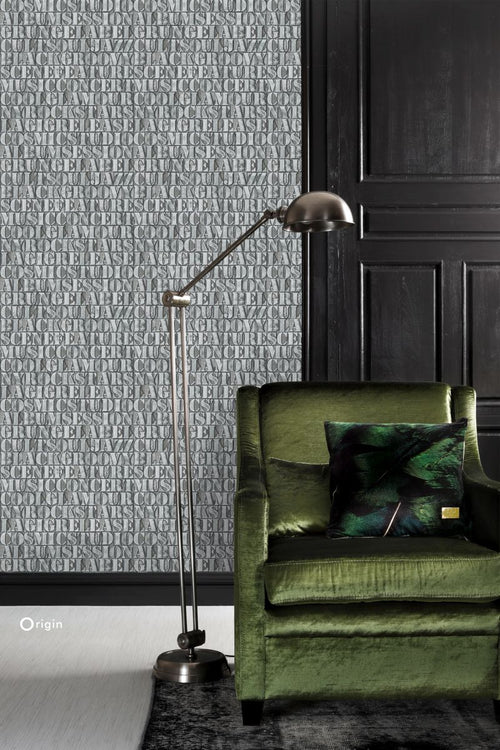 Origin Wallcoverings behang oude ijzeren zetletters lagunegroen - 53 cm x 10,05 m - 347595 - vtwonen shop